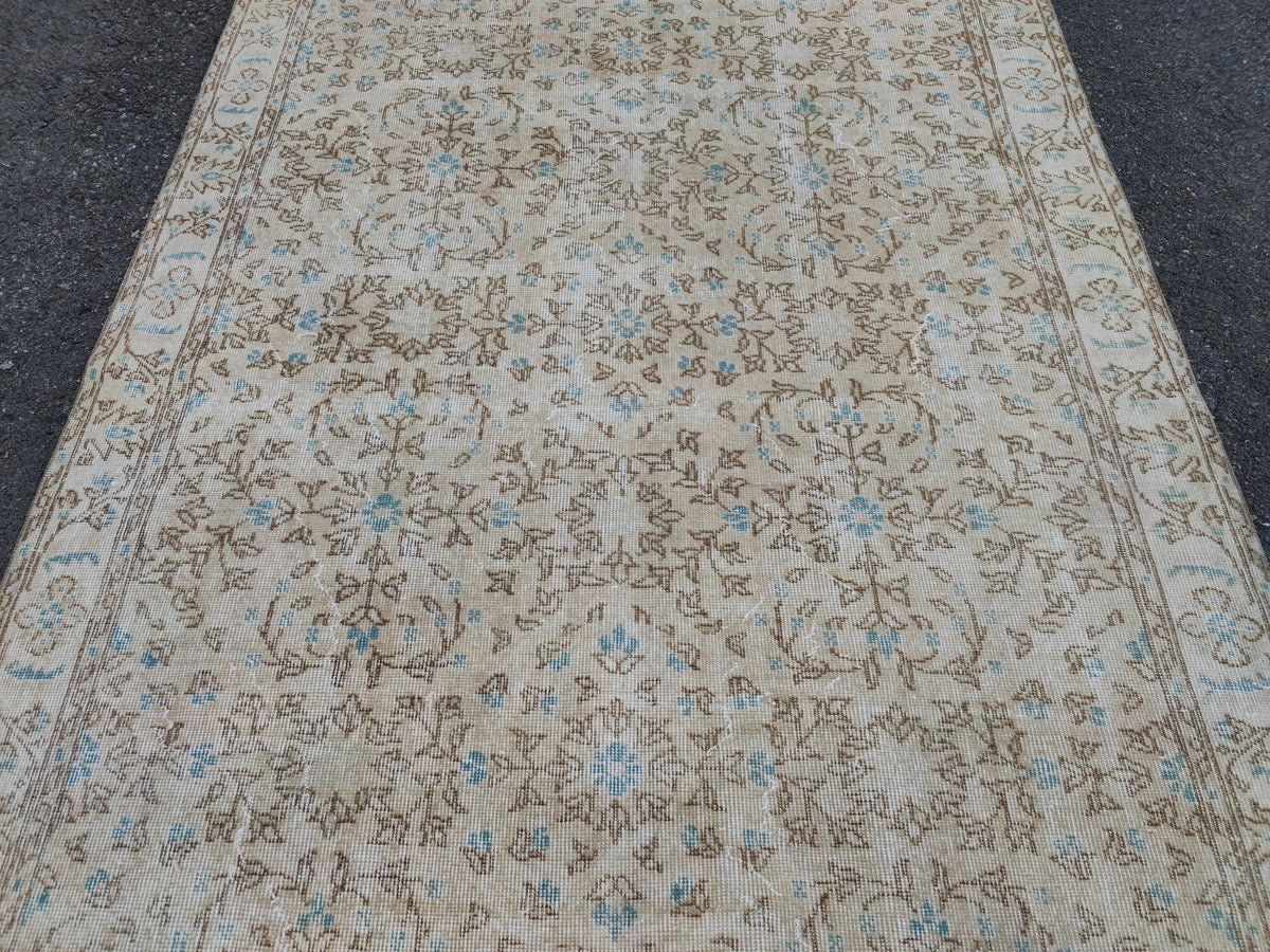 Handwoven Turkish Oushak Rug 5x8: Wool & Cotton Bohemian Rug