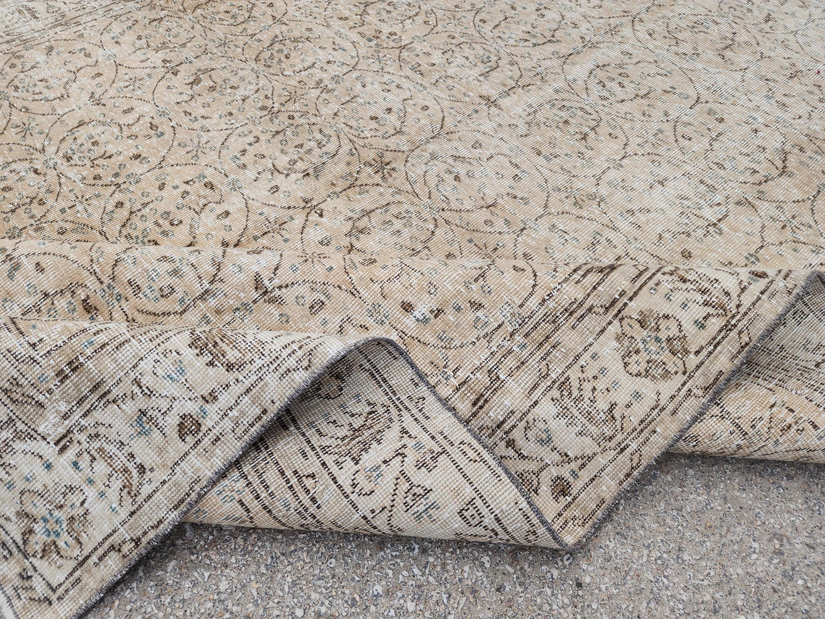 Hand Knotted Wool Rug 6x10: Beige Turkish Oushak Rug