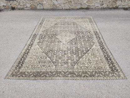 9x12 Traditional Vintage Rug: Geometric Brown Wool Design, Hand Knotted