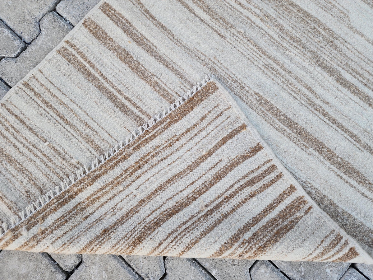 Neutral Turkish Kilim Runner 2x11, Kitchen Bohemian Decor, Eco Friendly Rug