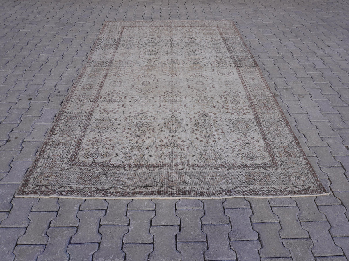 6x11 Neutral Area Rug, Turkish Wool Hand Made, Dining Room Decor