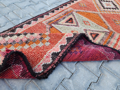 Vintage Herki Wool Runner Rug: 2.8x9 Orange Bohemian Rug