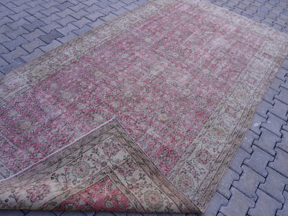 6x11 Handwoven Turkish Oushak Rug: Faded Red Wool & Cotton