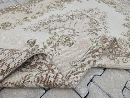 4x7 Vintage Turkish Oushak Rug: Handwoven Wool & Cotton