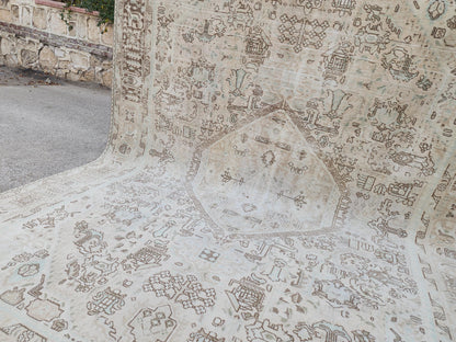 8x11 Neutral Geometric Rug: Oriental Hand Made, Beige and Brown