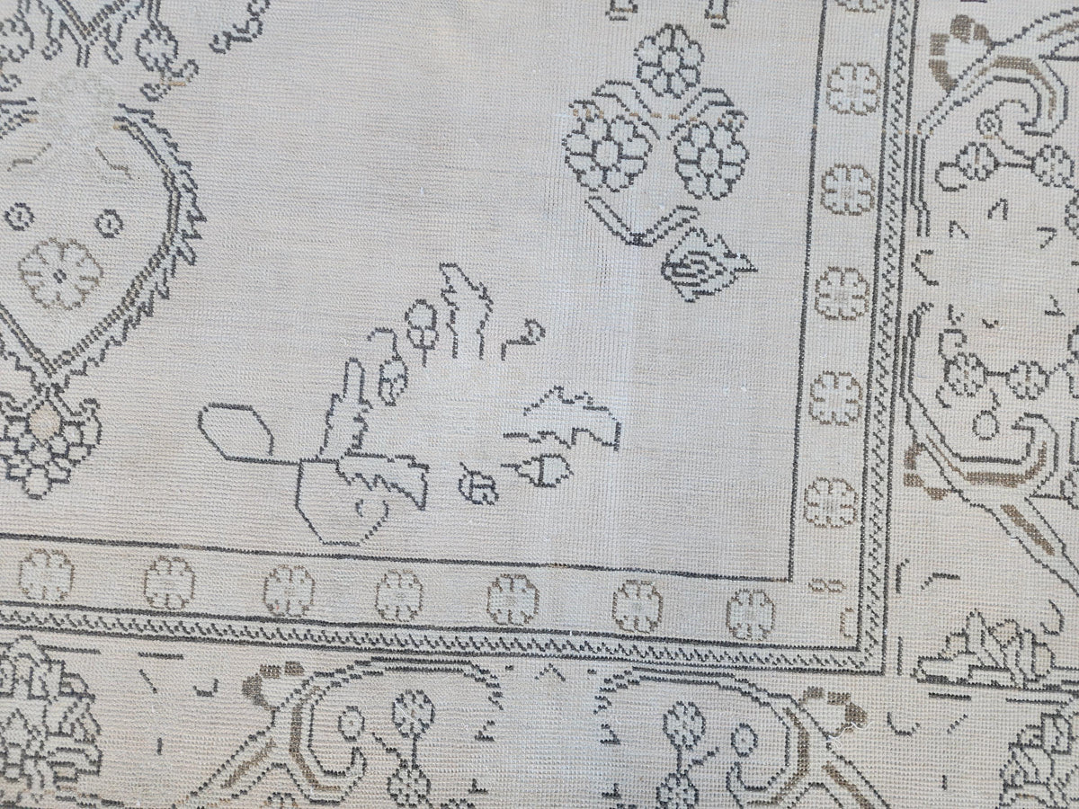 Neutral Wool Rug 9x12: Hand Knotted Oriental Turkish Wool, Home Rustic Decor