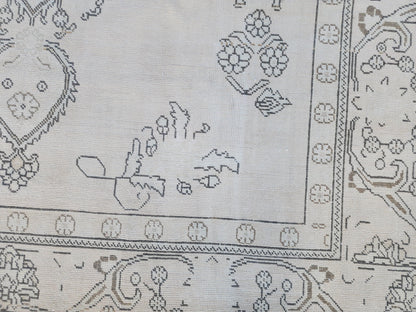 Neutral Wool Rug 9x12: Hand Knotted Oriental Turkish Wool, Home Rustic Decor
