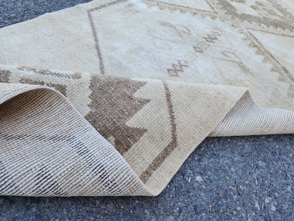 Geometric Neutral Rug 3x14, Beige Wool Hand Woven Rustic Decor, Gift for Her