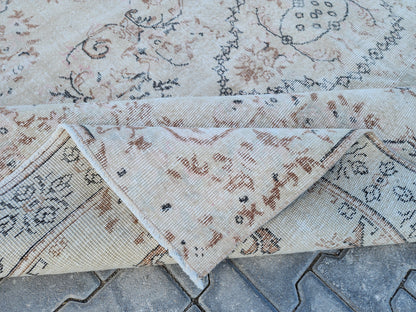 Muted Ivory Turkish Wool Rug 6x10: Semi Antique Neutral Rug