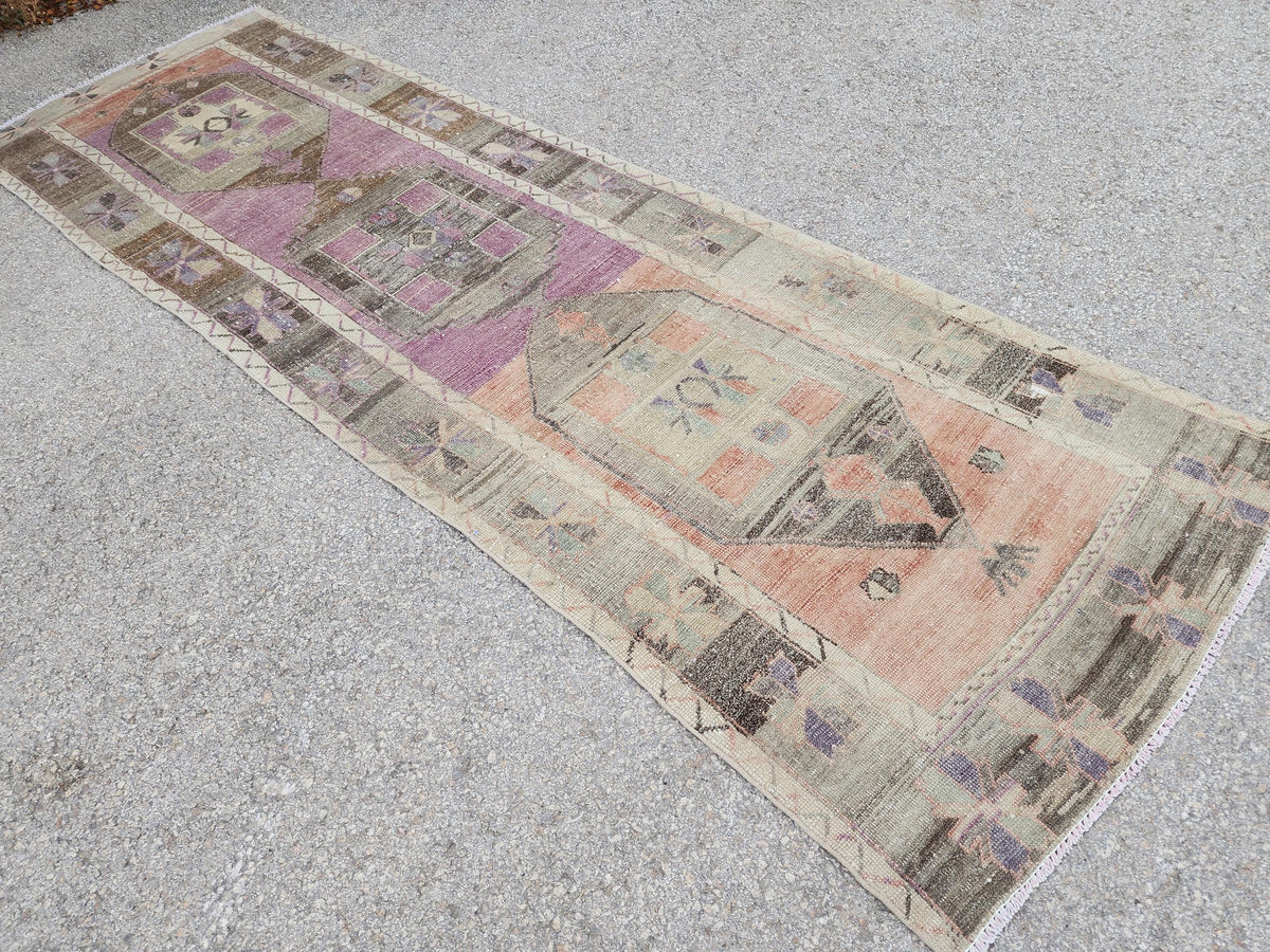 3x10 Neutral Wool Rug, Turkish Malatya Hand Knotted Runner, Kitchen Brown Carpet