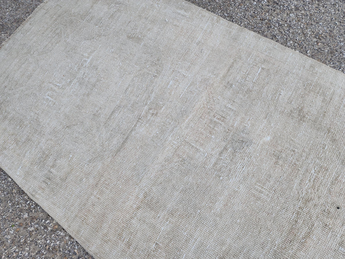 3x12 Neutral Runner Rug, Turkish Beige Wool Hand Made, Hallway Decor