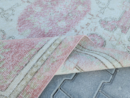 Handwoven Turkish Isparta Oushak Rug 4x7: Pink Wool Oriental Rug