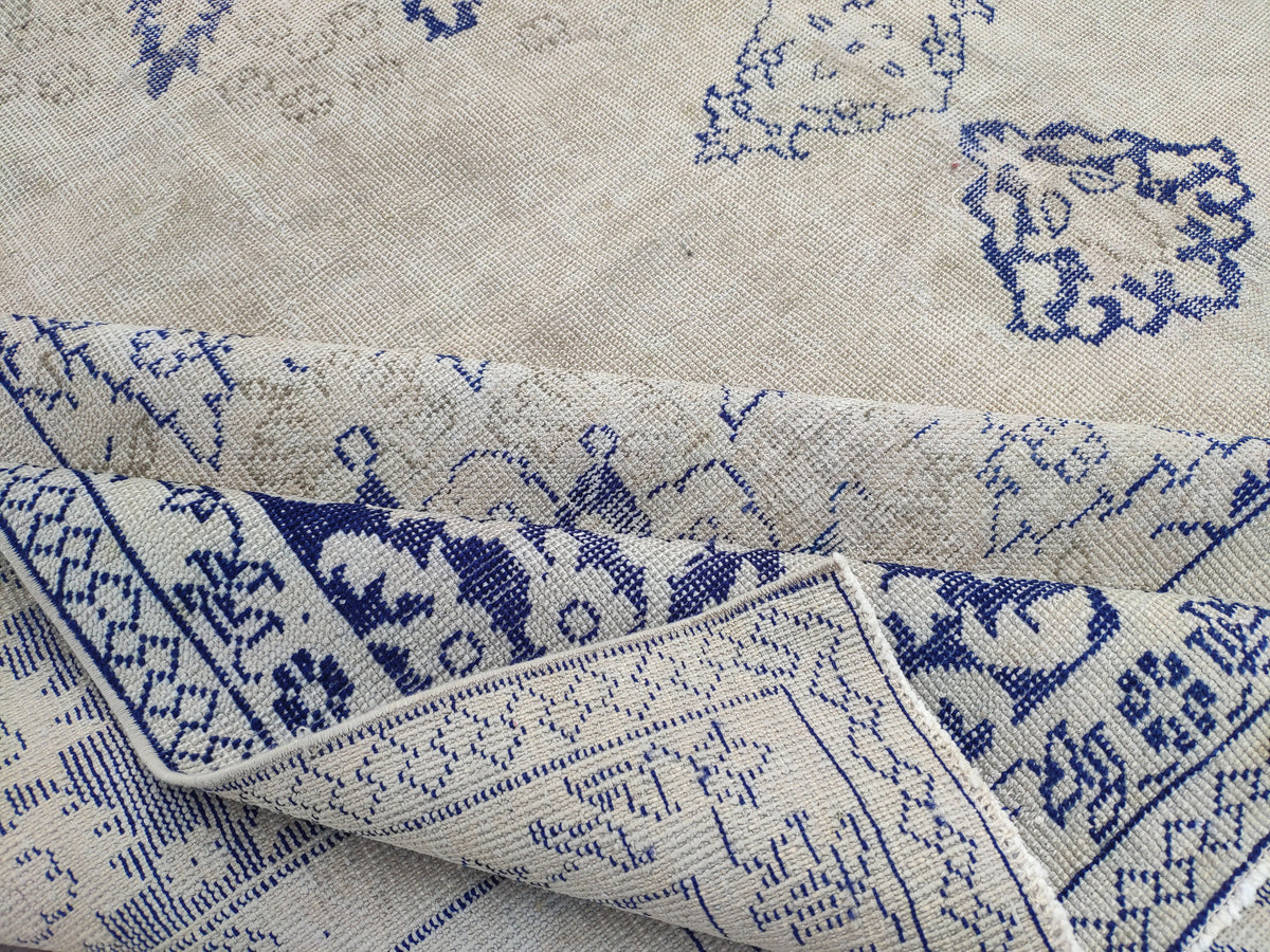 10x13 Handwoven Turkish Oushak Rug, Blue Wool Area Rug, Neutral Oversize Home Decor
