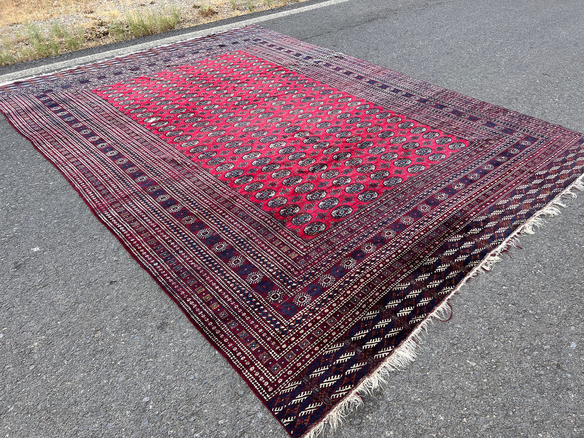 9x12 Red Turkmen Rug: Vintage Wool Area Rug