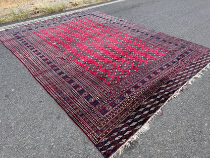 9x12 Red Turkmen Rug: Vintage Wool Area Rug
