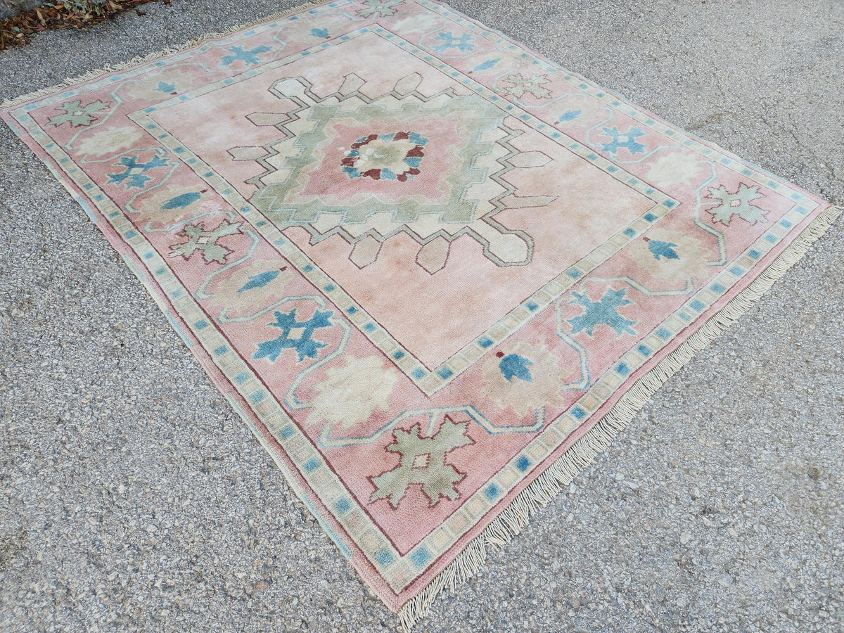 5x6 Anatolian Wool Rug, Turkish Neutral Hand Made Soft Carpet, Living Room Boho Decor