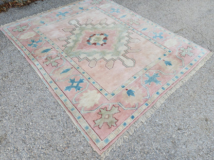 5x6 Anatolian Wool Rug, Turkish Neutral Hand Made Soft Carpet, Living Room Boho Decor