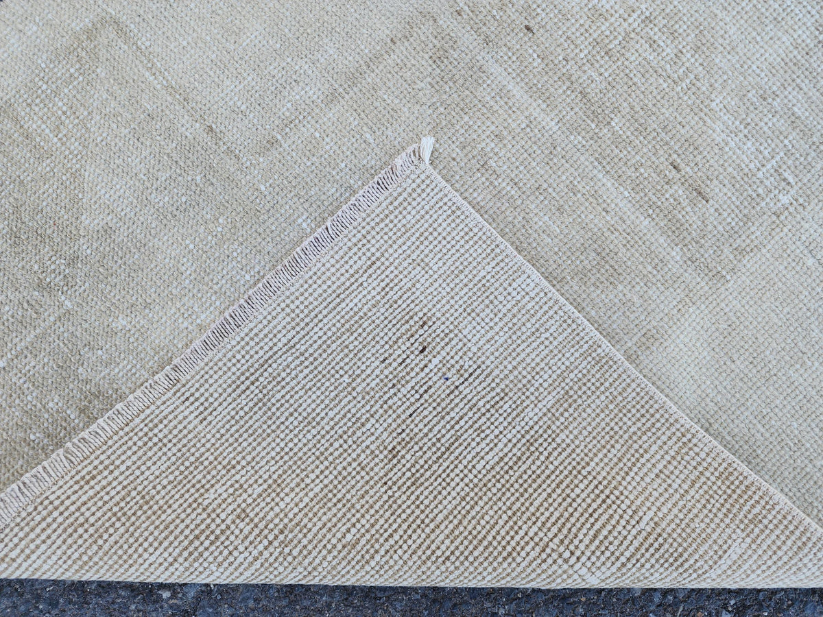 Hand Made Runner Rug 2.7 x 11.4 ft, Turkish Neutral Muted Wool Runner, Kitchen Runner