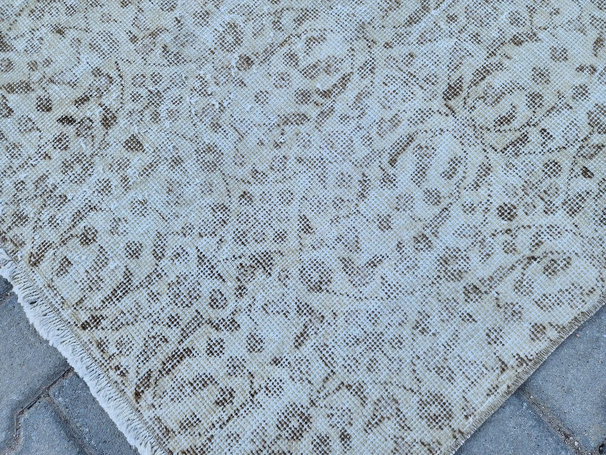 Handwoven Turkish Oushak Rug 3x6: Wool & Cotton Neutral Rug