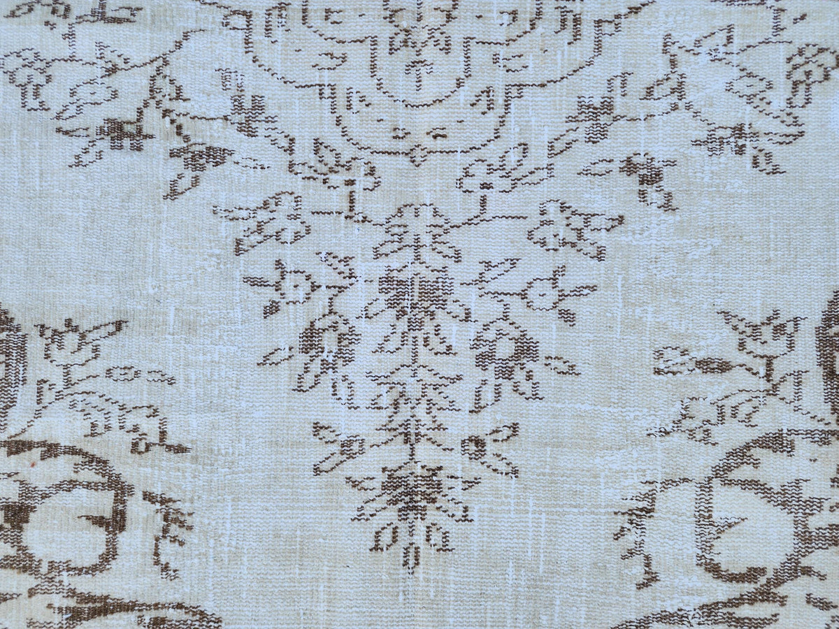 6x9 Turkish Area Rug, White and Brown Hand Knotted, Living Room Rustic Decor
