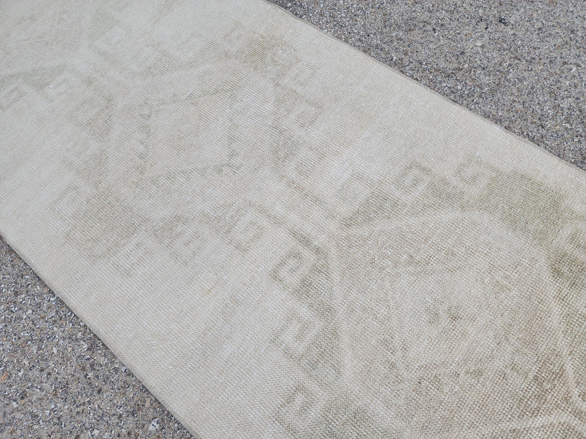 2x11 Neutral Runner Rug, Rustic Oriental Hallway Decor, Muted Wool