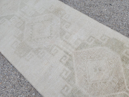 2x11 Neutral Runner Rug, Rustic Oriental Hallway Decor, Muted Wool