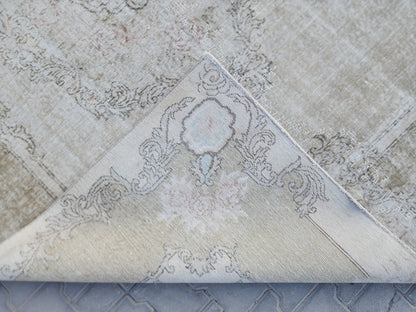 Neutral Oushak Rug 7x10: Green Faded Handwoven Area Rug