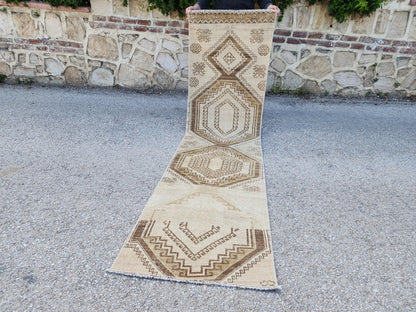 Neutral Turkish Runner Rug 2x9: Vintage Hallway Rug
