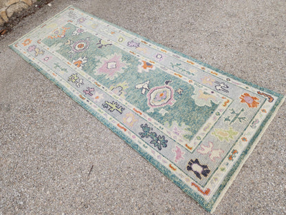 2x7 Green Oushak Runner Rug, Eco Friendly Rug, Up Cycled Wool, Kitchen Decor