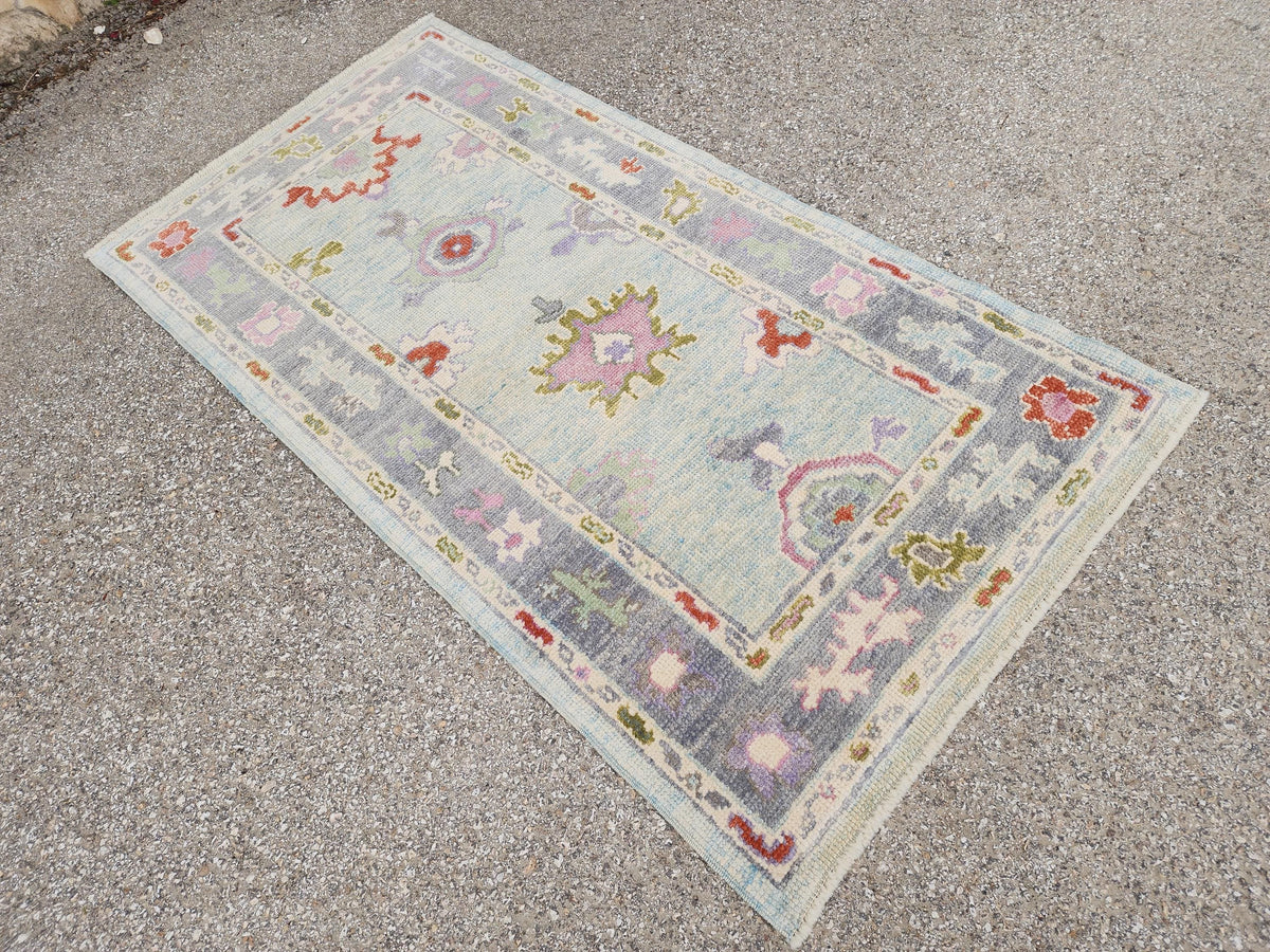 3x6 Oushak Rug: Pastel Turkish Wool Runner, Boho Hallway Rug
