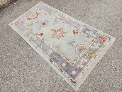 3x6 Oushak Rug: Pastel Turkish Wool Runner, Boho Hallway Rug