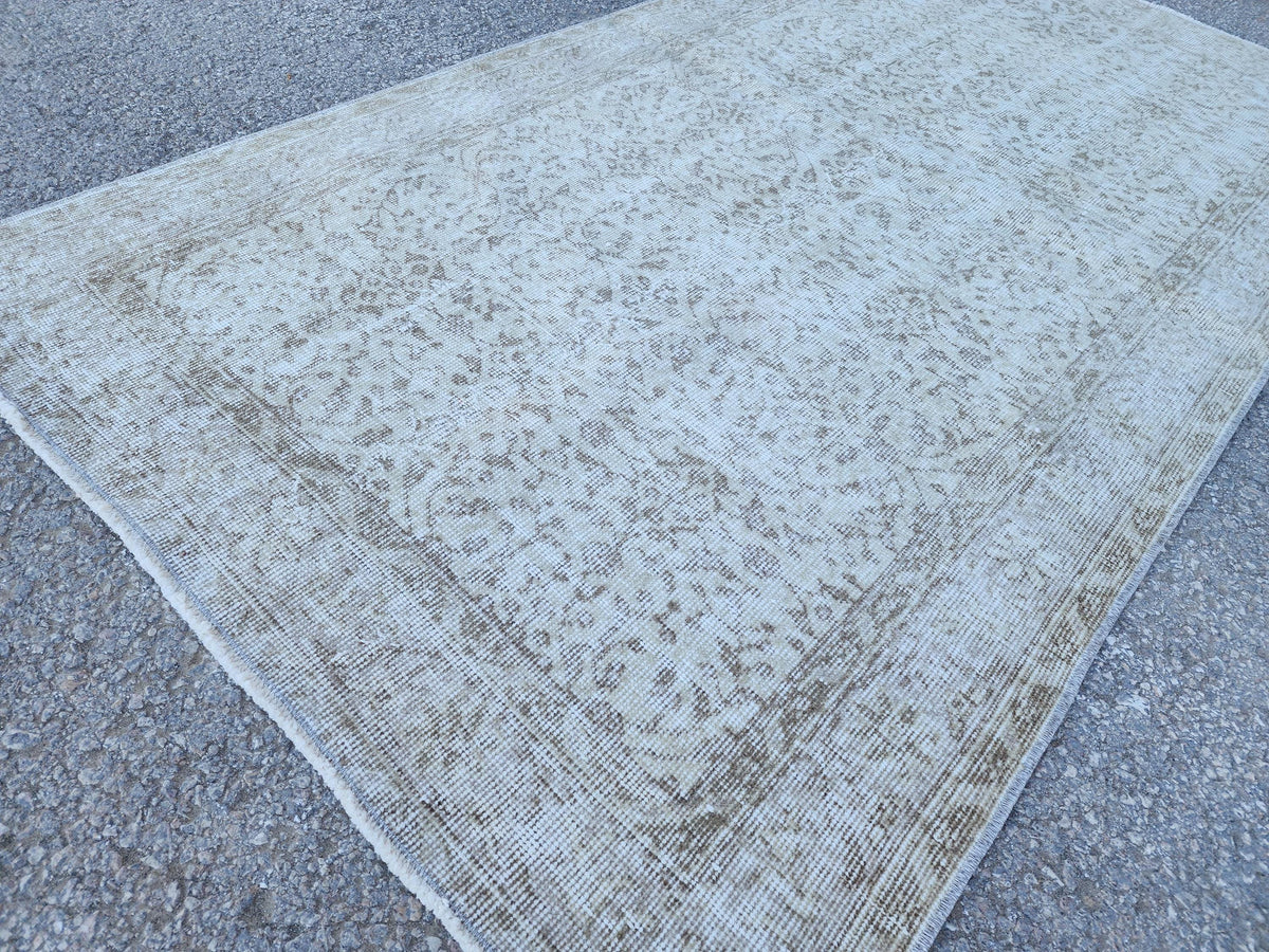 Neutral Wool Rug 3x6: Hand Made, Turkish Beige Decor, Kitchen Design