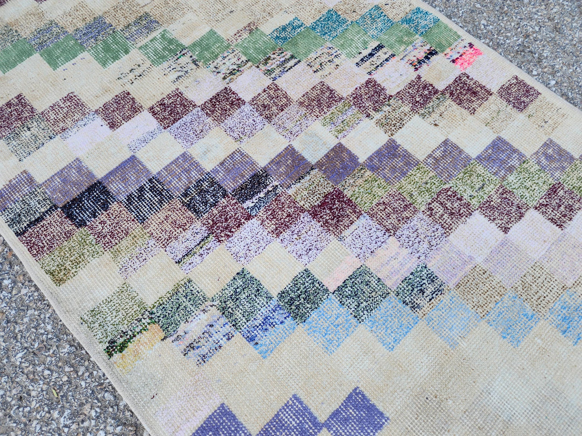 2x7 Turkish Runner Rug: Geometric Farmhouse Hallway Decor, Eco Friendly