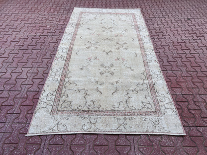 Handwoven Turkish Oushak Rug 4x7: Neutral Bohemian Wool Rug