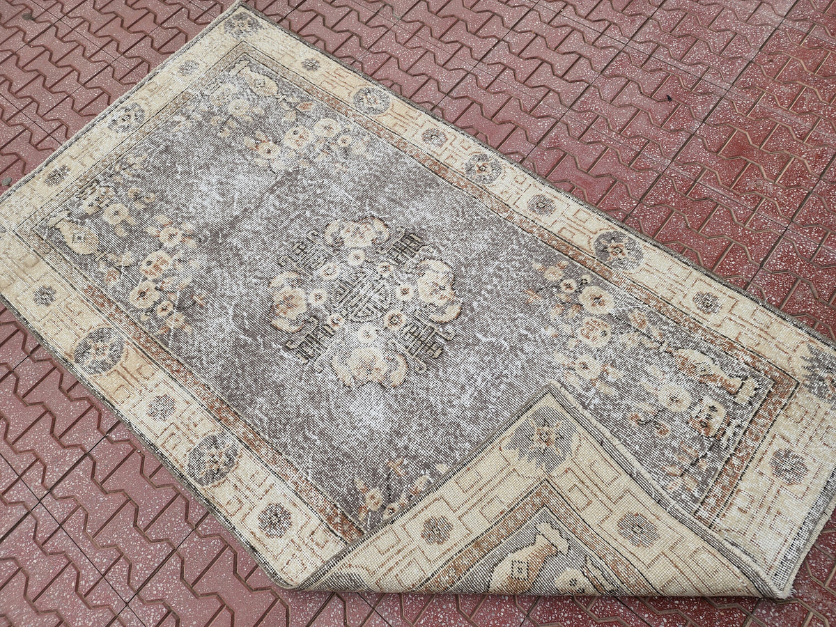 Vintage Turkish Oushak Rug 3x6: Handwoven Wool & Cotton