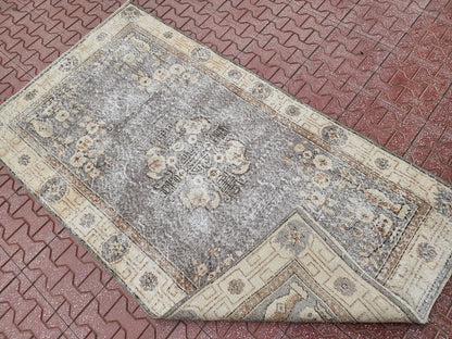 Vintage Turkish Oushak Rug 3x6: Handwoven Wool & Cotton