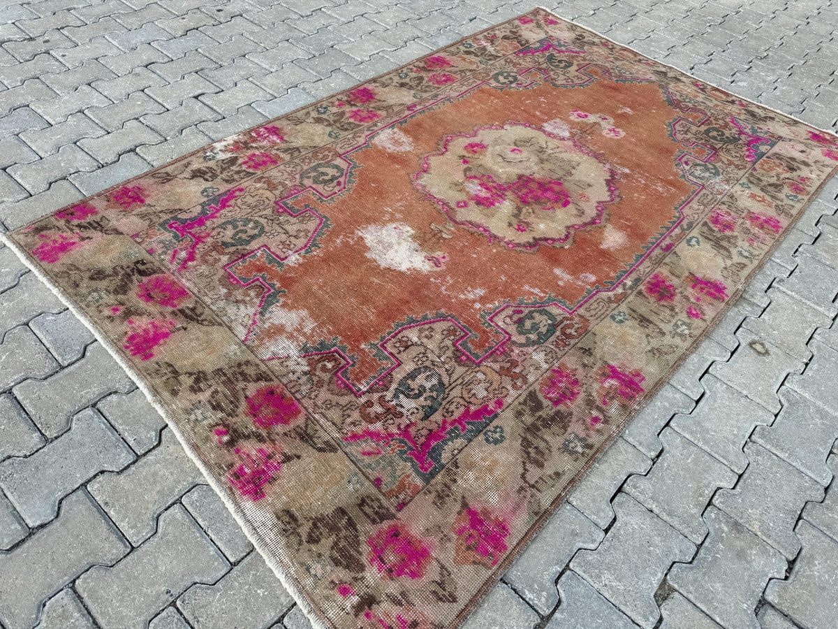 4x7 Handwoven Turkish Oushak Wool Rug: Boho Farmhouse Decor