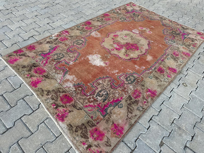 4x7 Handwoven Turkish Oushak Wool Rug: Boho Farmhouse Decor