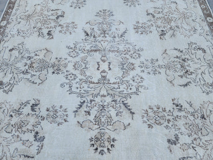 7x10 Vintage Oushak Rug: Hand-Knotted Wool, Beige Traditional Rug