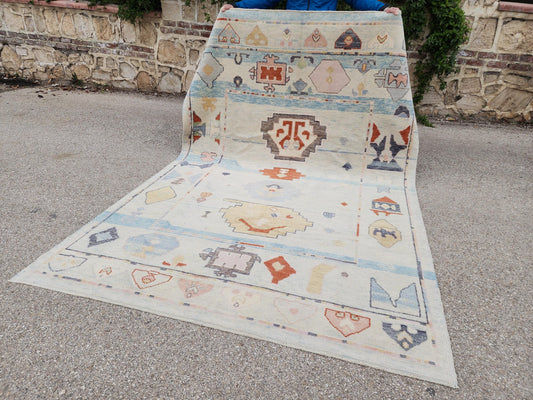 6x9 ft Turkish Oushak Wool Rug – Beige, Entryway