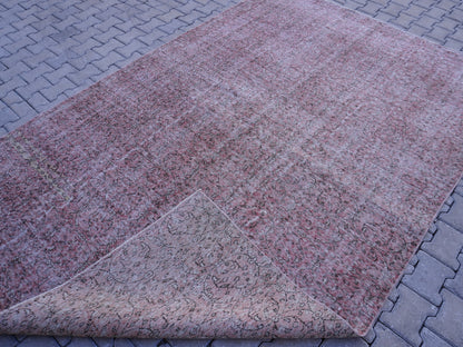 Handwoven Turkish Rug 7x10: Faded Red Wool & Cotton, Dining Room Decor
