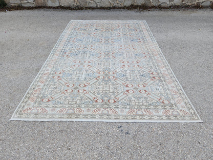 6x9 Neutral Turkish Rug: Geometric Wool & Cotton, Rustic Dining Room Decor