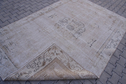 6x9 Handwoven Turkish Oushak Rug: Neutral Beige Wool, Oriental Style