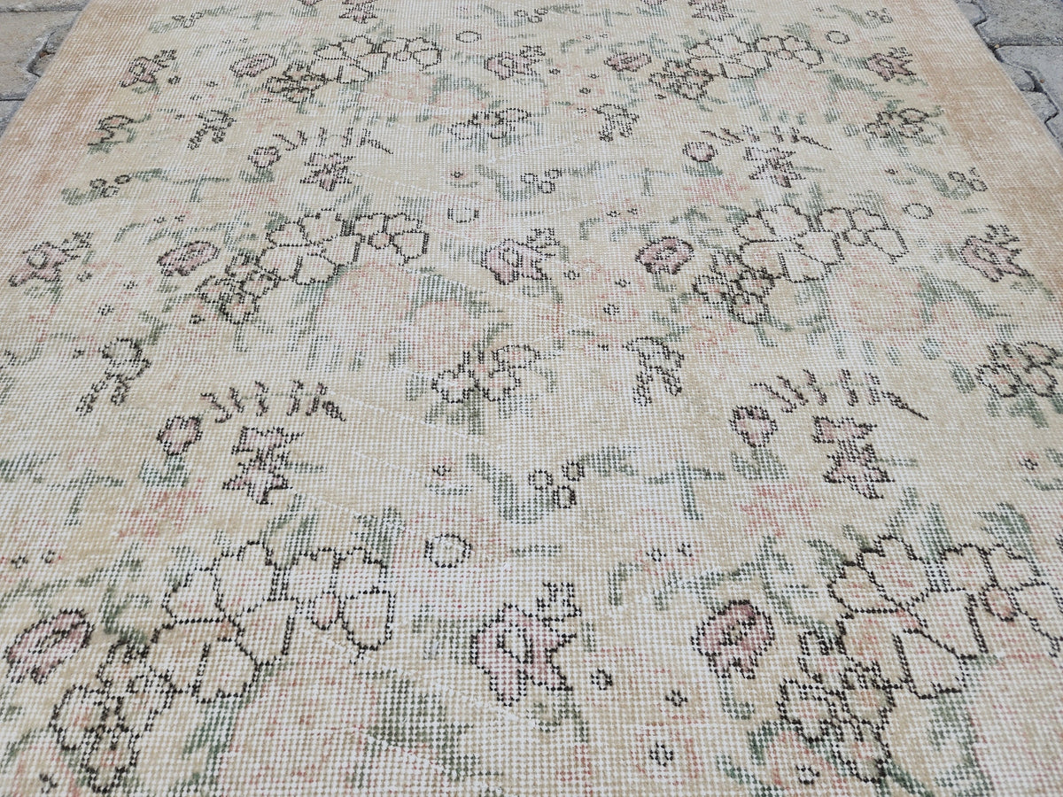 3x6 Vintage Turkish Oushak Rug: Handwoven Wool & Cotton