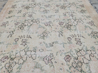 3x6 Vintage Turkish Oushak Rug: Handwoven Wool & Cotton