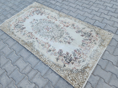 Handwoven Turkish Oushak Rug 3x6: Wool & Cotton Medallion Design