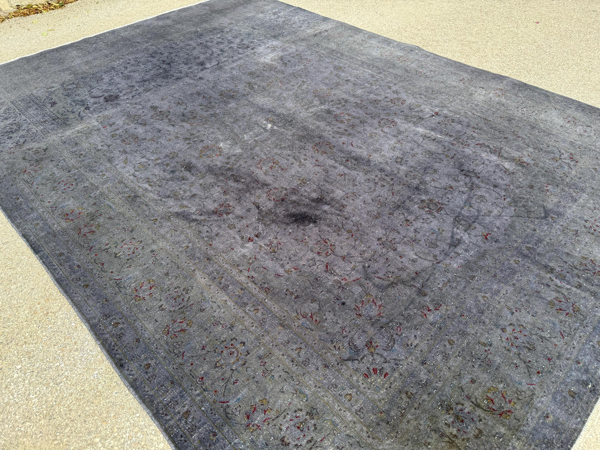 Oriental Gray Area Rug 8×10, Vintage Hand Woven Wool Traditional Carpet