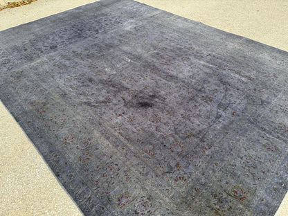 Oriental Gray Area Rug 8×10, Vintage Hand Woven Wool Traditional Carpet