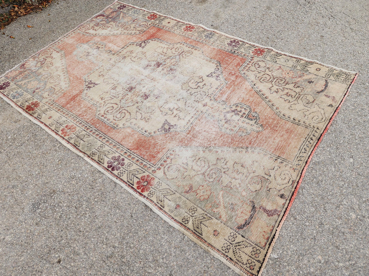 Hand Made Rug 4x7, Rustic Bohemian Carpet, Turkish Hand Knotted Decor