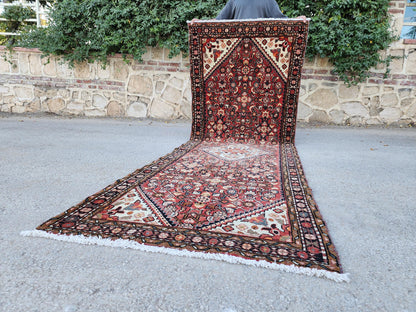 Oriental Boho Runner Rug 3x10: Hand Knotted, Red and White